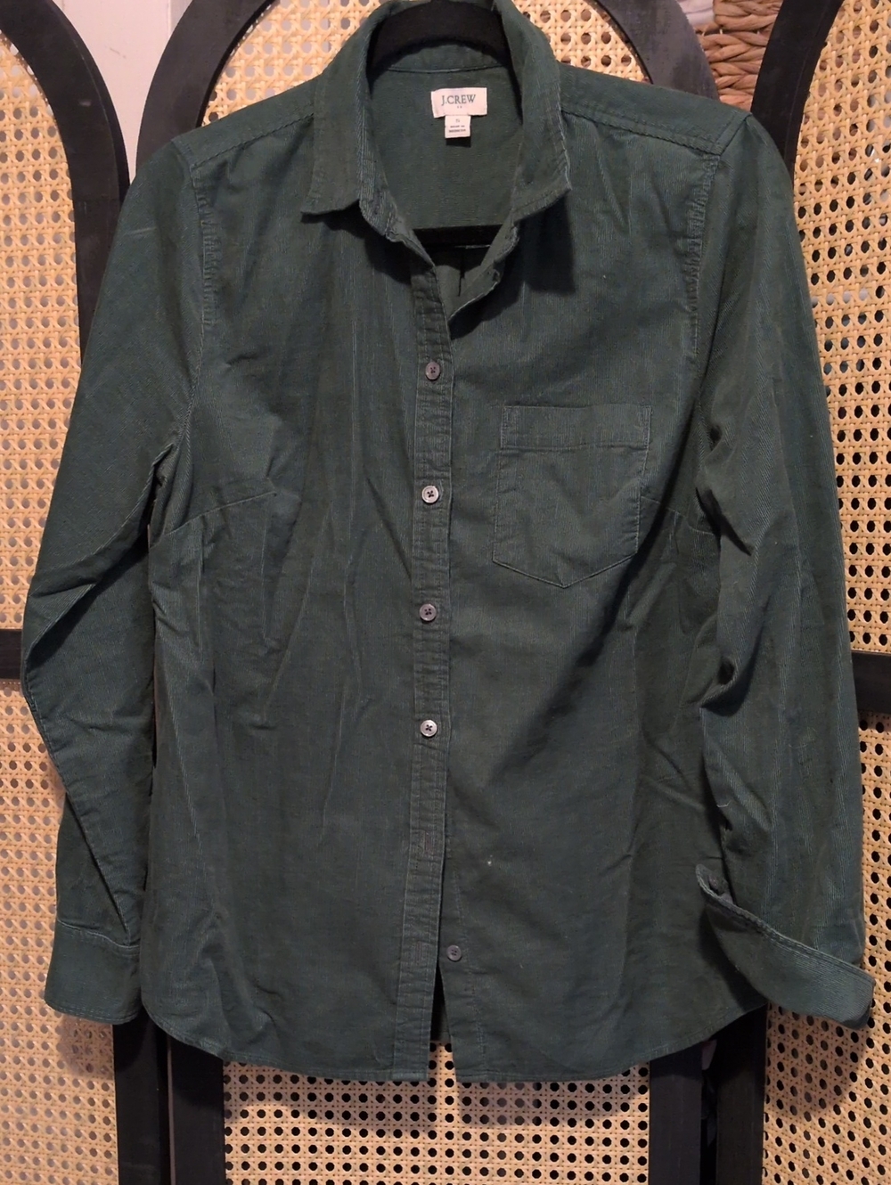 J Crew Womens Forest Green Corderoy Long-Sleeve Button-Down Shirt